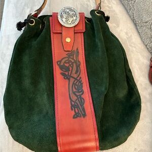 Specialty bag, Celtic Leather, Scotland , green suede with leather details